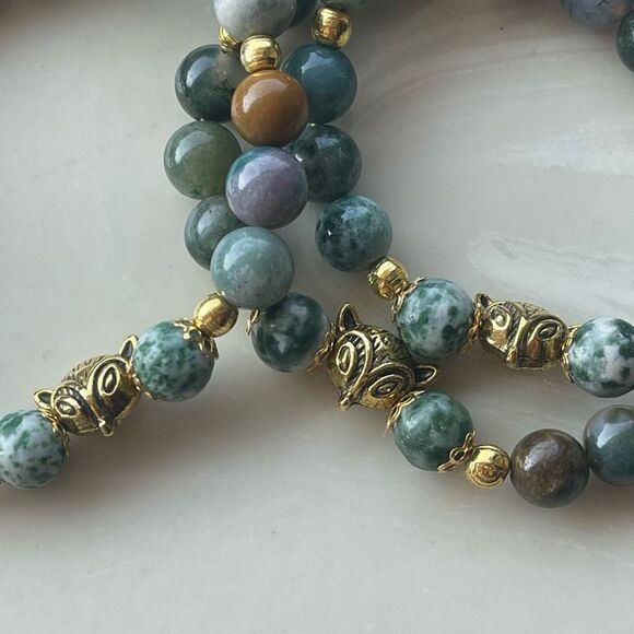 Tree agate dendritic India agate fox head face ONE stretch bracelet NEW reiki me - Picture 8 of 10